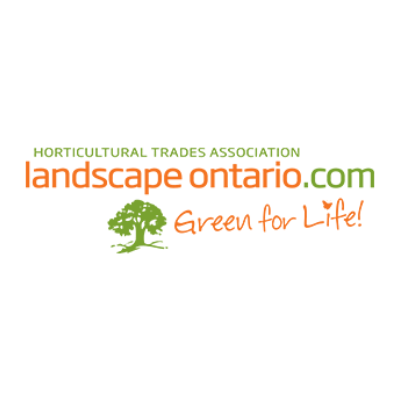 Logo for Landscape Ontario Horticultural Trades Association. Text "Green for Life!" with a tree graphic, featuring green and orange colors.